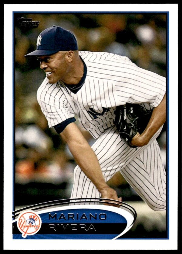 Mariano Rivera 2012 Topps Baseball Card #180, showcasing iconic Yankees pitching moment.
