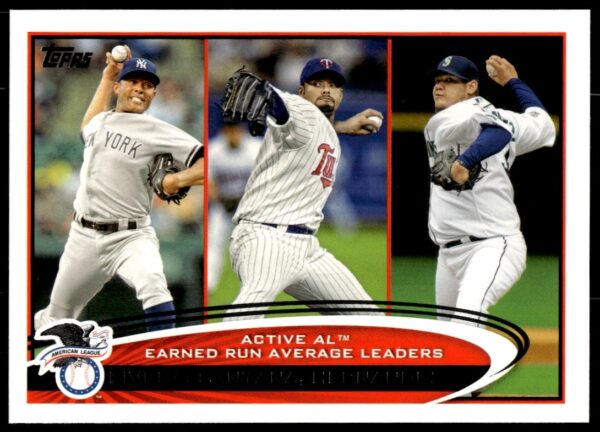Front of 2012 Topps card featuring Rivera, Santana, Hernandez, legendary MLB pitchers.