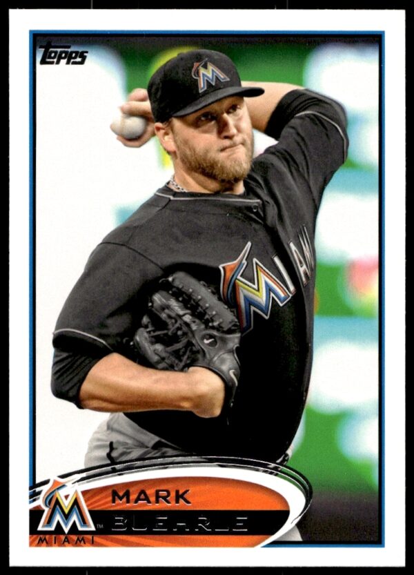 Mark Buehrle 2012 Topps #355 baseball card, pitcher in action, front view.