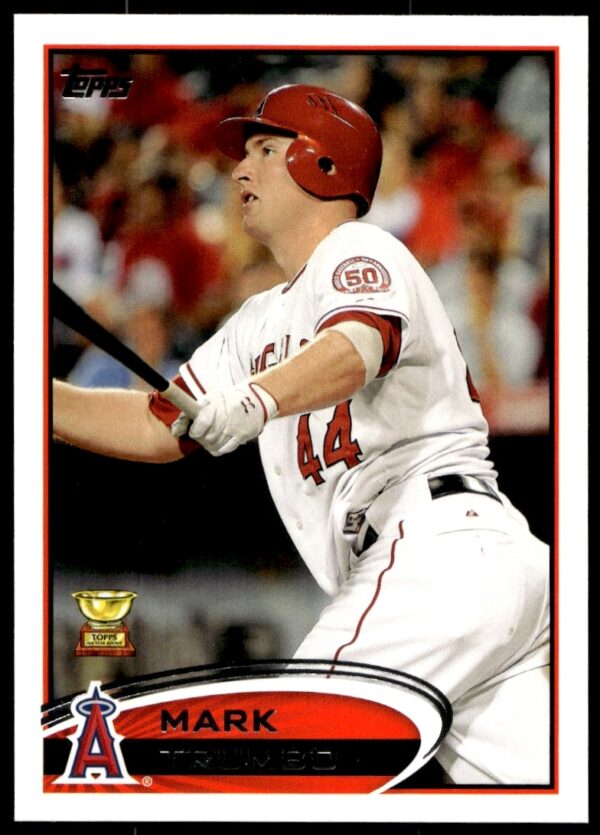 Front view of 2012 Topps Mark Trumbo baseball card #106, showcasing him in mid-swing.
