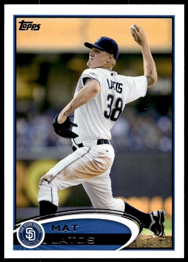 2012 Topps Baseball Card #256: Mat Latos pitching in team uniform, dynamic action shot.