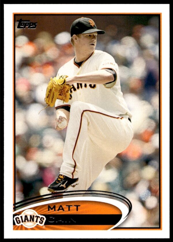 Matt Cain 2012 Topps #155 baseball card, pitching action, San Francisco Giants.