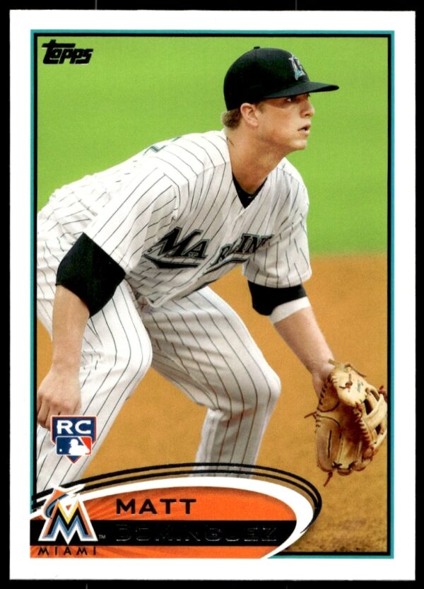 2012 Topps Baseball Card featuring Matt Dominguez, number 198, showcases player and team details.