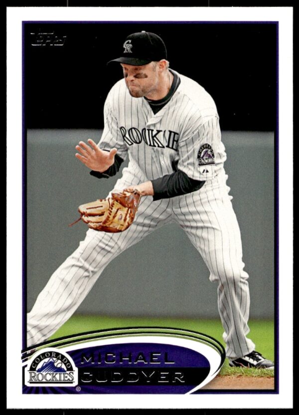Michael Cuddyer 2012 Topps card #454 in Rockies uniform, action-ready pose.