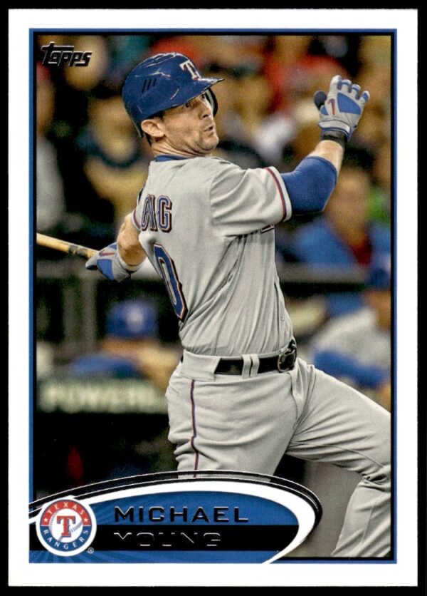 Michael Young in Texas Rangers gear on 2012 Topps Baseball Card #55 Front.