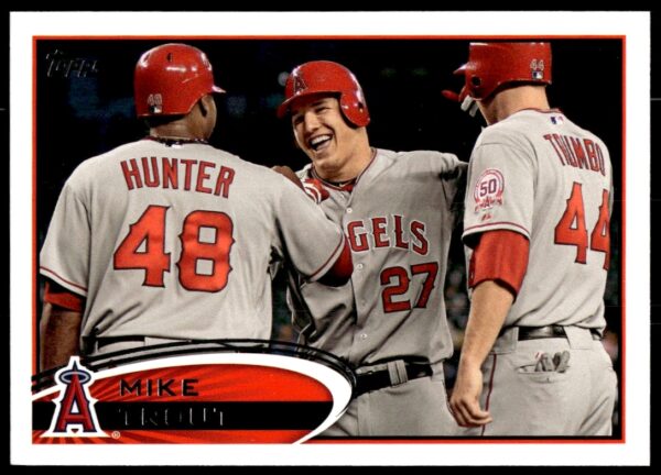 2012 Topps Mike Trout #446 Card Front: Iconic action shot of Angels star player.