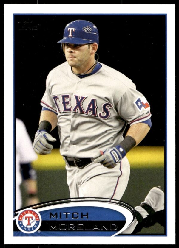Mitch Moreland 2012 Topps Baseball Card #299, Texas Rangers Action Shot.