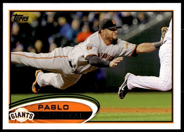 2012 Topps MLB Card #185: Pablo Sandoval batting in team uniform.