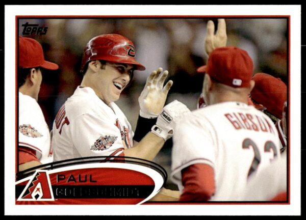 Dynamic action image of Paul Goldschmidt swinging, 2012 Topps #608, Arizona Diamondbacks.