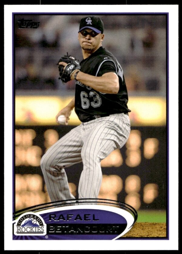 Rafael Betancourt 2012 Topps Card #444, Colorado Rockies Pitcher in Action.