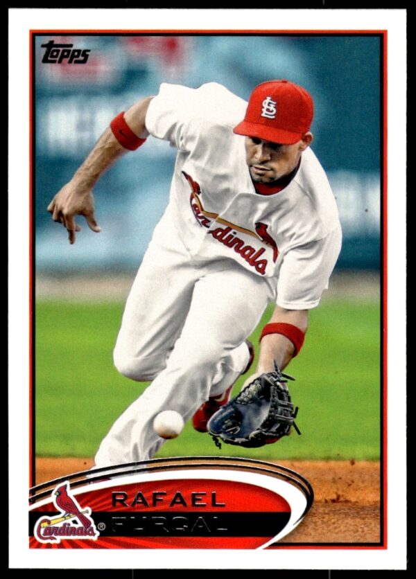 2012 Topps Baseball Card #415: Rafael Furcal in action as St. Louis Cardinals shortstop.