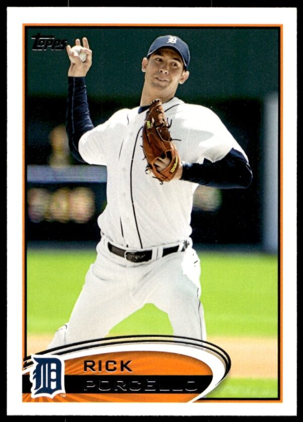 2012 Topps Baseball Card #82 featuring Rick Porcello in Detroit Tigers uniform.