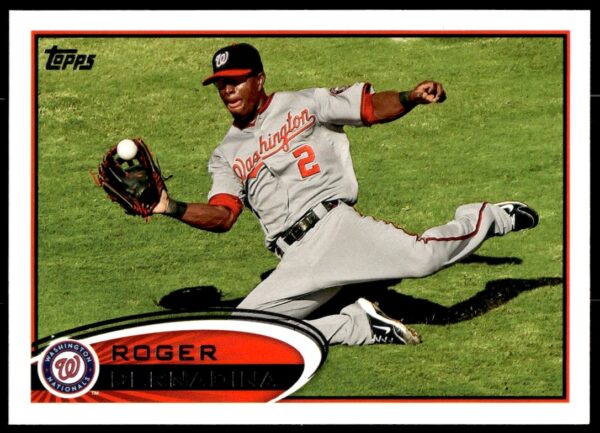 Roger Bernadina 2012 Topps card showcasing dynamic pose in Nationals uniform, card #333.