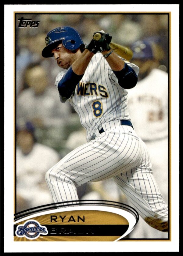 2012 Topps Ryan Braun Baseball Card #1: Milwaukee Brewers Action Pose.