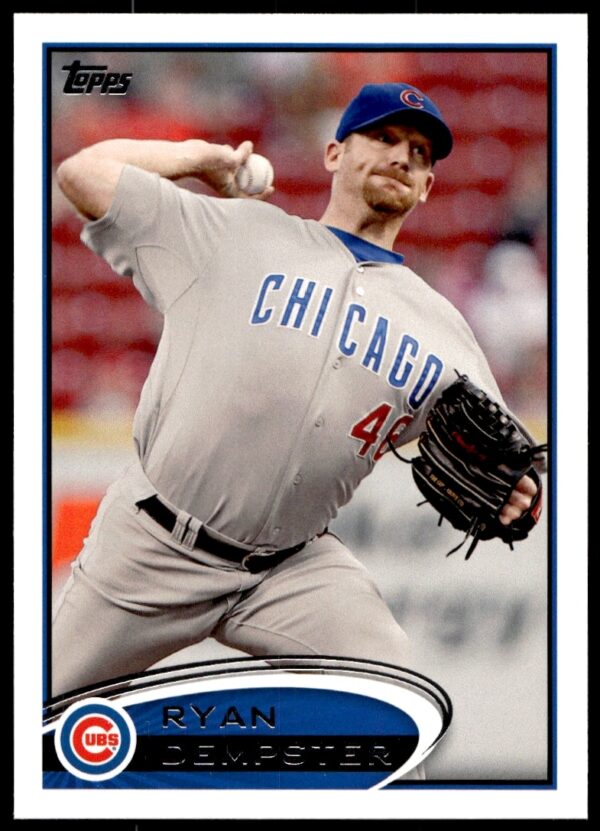 Ryan Dempster pitching, 2012 Topps Baseball Card #504, Chicago Cubs uniform.