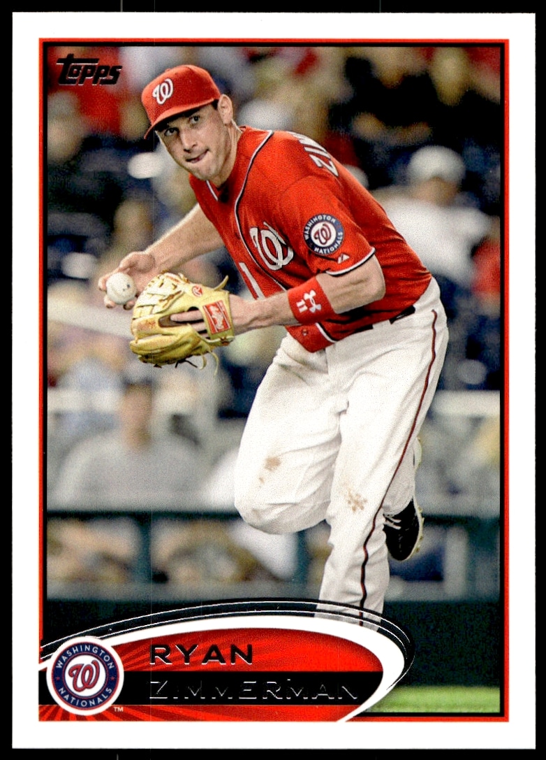 2012 Topps Ryan Zimmerman Baseball Card #386 Front – Washington Nationals Action Pose