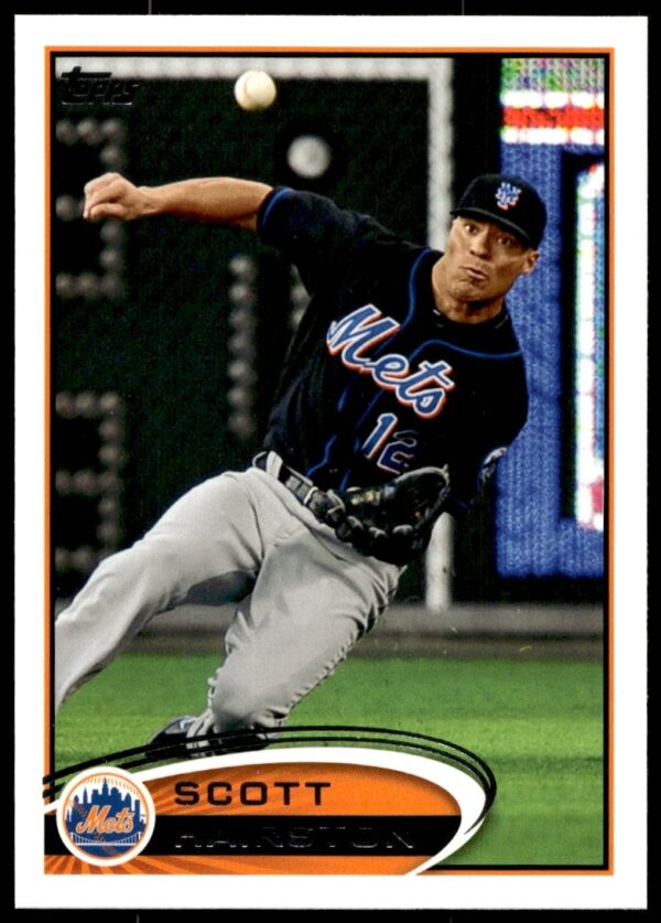 Scott Hairston 2012 Topps baseball card #621, New York Mets, action pose.