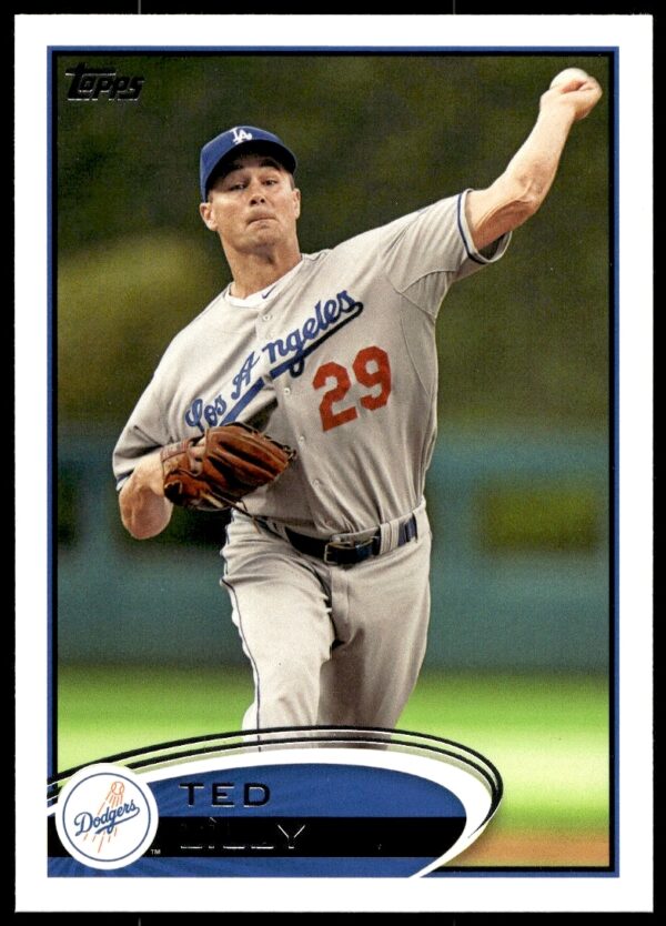 Ted Lilly 2012 Topps Baseball Card #122, mid-pitch in Dodgers uniform.