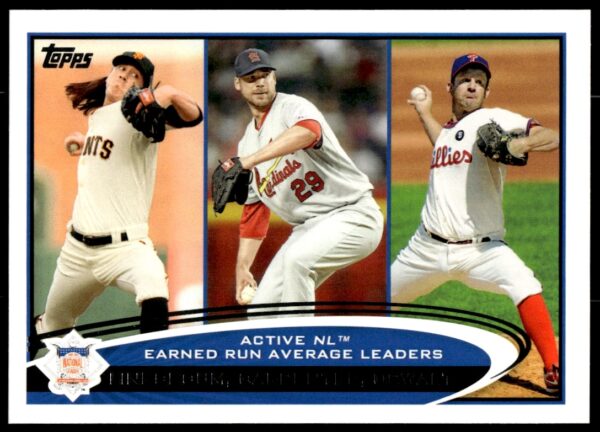 2012 Topps card featuring pitchers Lincecum, Carpenter, and Oswalt showcasing MLB star talents.