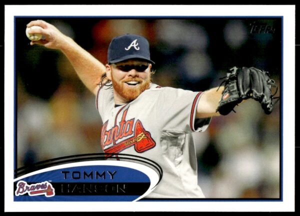 Tommy Hanson 2012 Topps card #115, Atlanta Braves, pitching action shot.