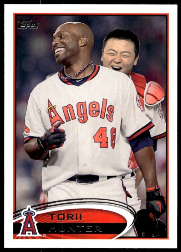 2012 Topps Torii Hunter #407 baseball card, front side showcasing action shot.