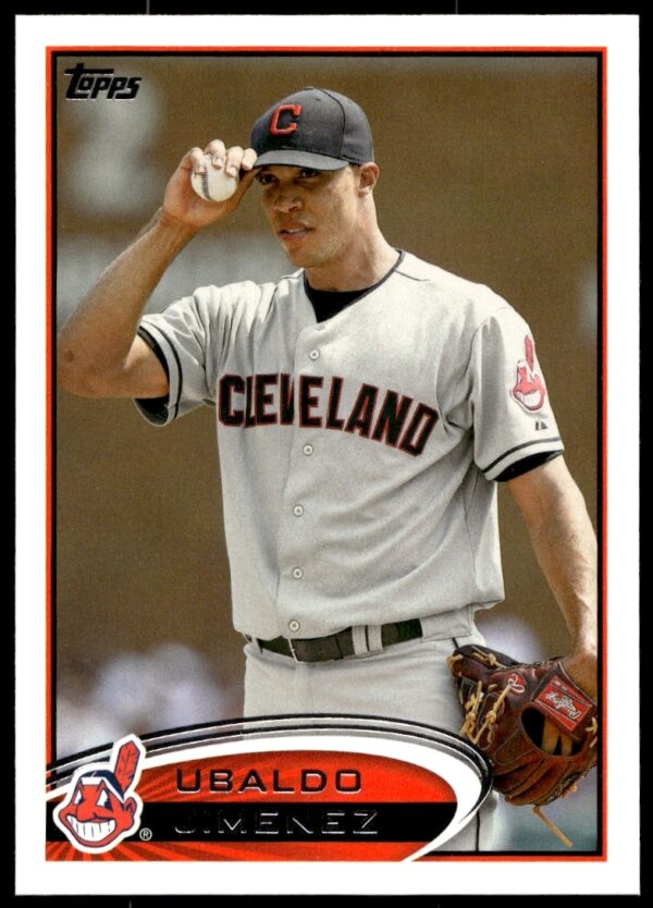 2021 Ubaldo Jimenez Topps Card #306 showcasing pitching stance and career highlights.