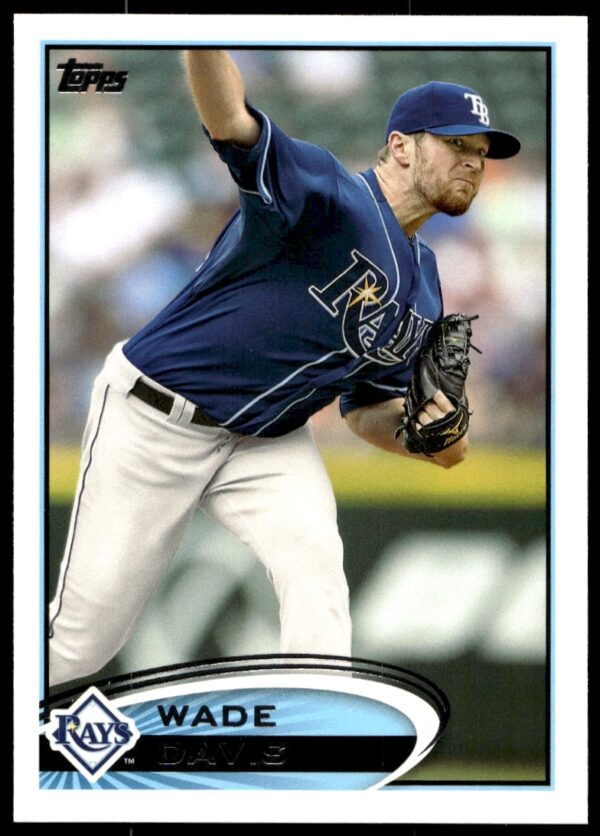 2012 Topps Baseball Card #578: Wade Davis in Kansas City Royals uniform, pitching action.