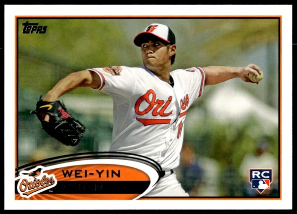 Wei-Yin Chen pitching, 2012 Topps card #432, Baltimore Orioles uniform, focused expression.