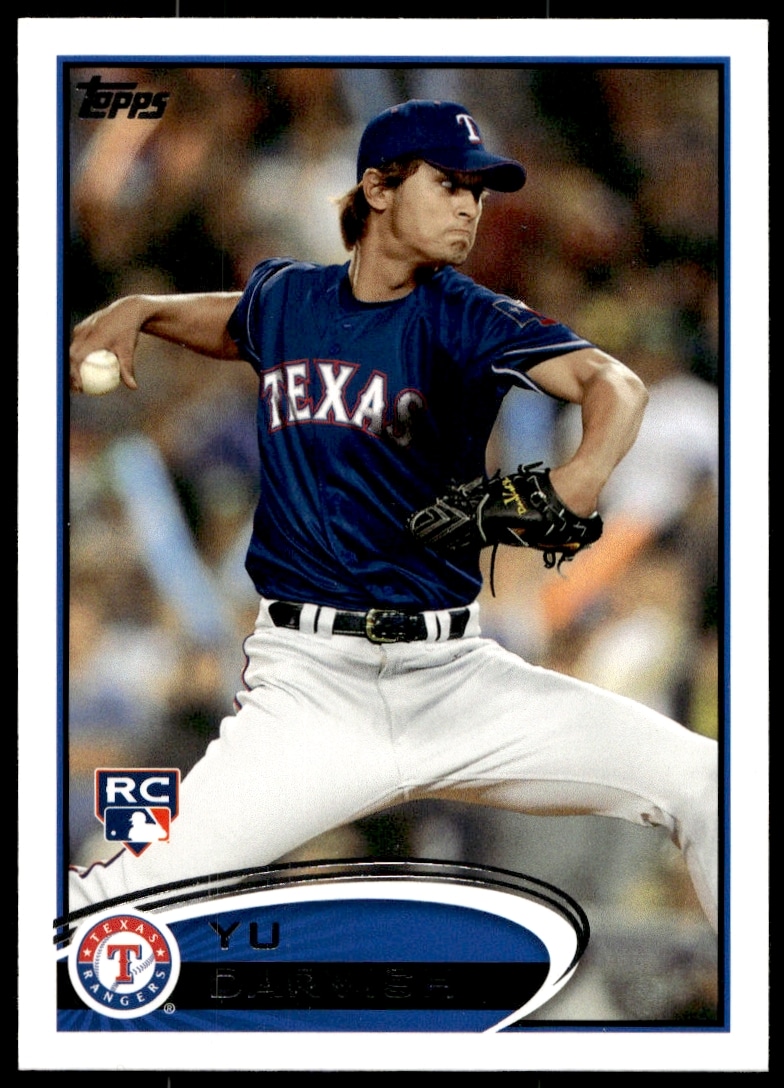 Yu Darvish 2012 Topps Rookie Card Front, #660, Texas Rangers, Pitching Action Shot.