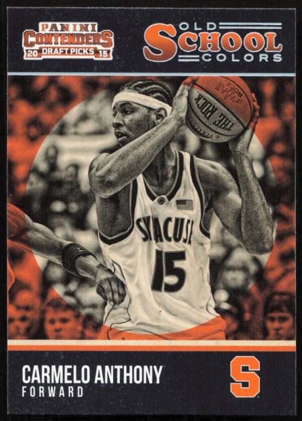Carmelo Anthony 2015-16 Panini Card, Old School Colors, featuring nostalgic design and team uniform.
