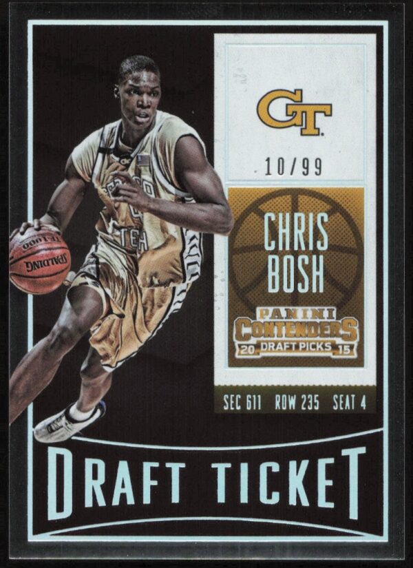Front view of 2015 Chris Bosh draft ticket, limited edition collectible, 18 of 99.