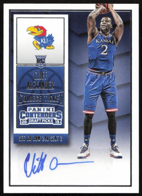 Cliff Alexander 2015-16 autographed rookie card #166, Panini Contenders Draft Picks, front view.