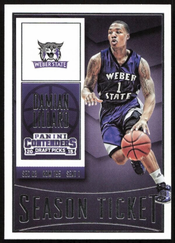 Damian Lillard 2015-16 Panini Contenders Card #20 showcasing dynamic Portland Trail Blazers gameplay.