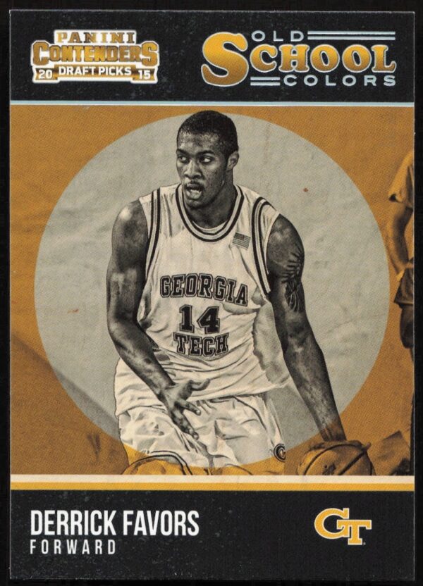 Derrick Favors Old School Colors Card, 2015-16 Panini Contenders, showcases team hues and career highlights.