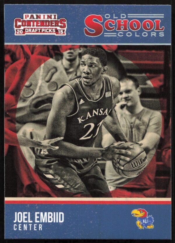 Front view of 2015-16 Joel Embiid Panini Old School Colors card with college uniform.