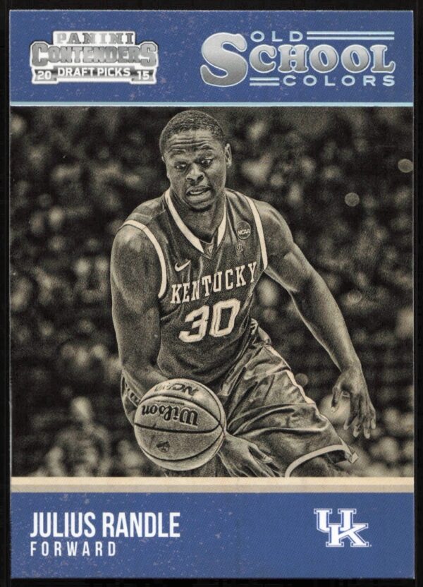 Front view of 2015 Panini Contenders Julius Randle trading card, featuring him in college uniform.