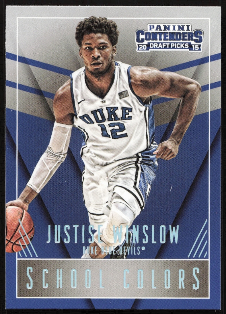 Justise Winslow 2015-16 basketball card; School Colors, Panini Contenders Draft Picks #23 front.