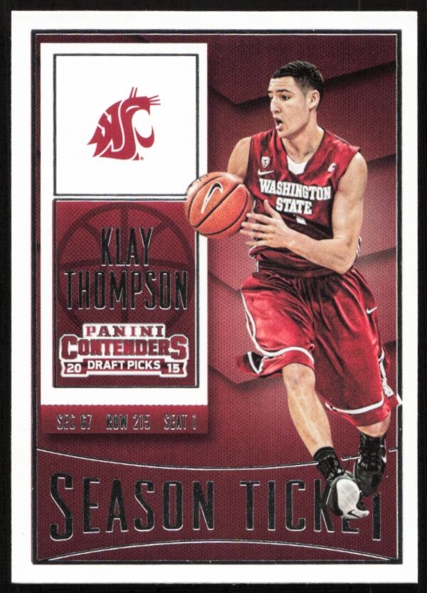 Klay Thompson 2015-16 Panini Contenders card #61, featuring him mid-game in Warriors uniform.
