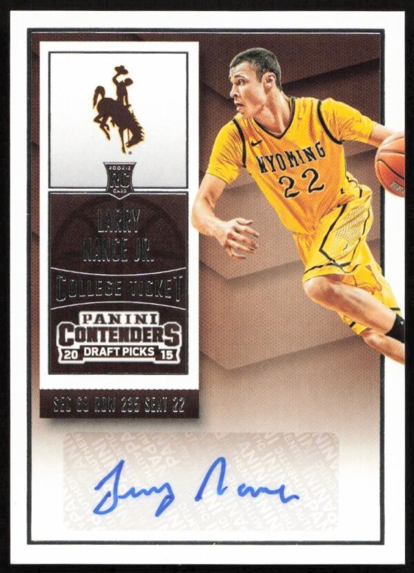 Larry Nance Jr. signed rookie card, Panini Contenders 2015-16 #145 front view.