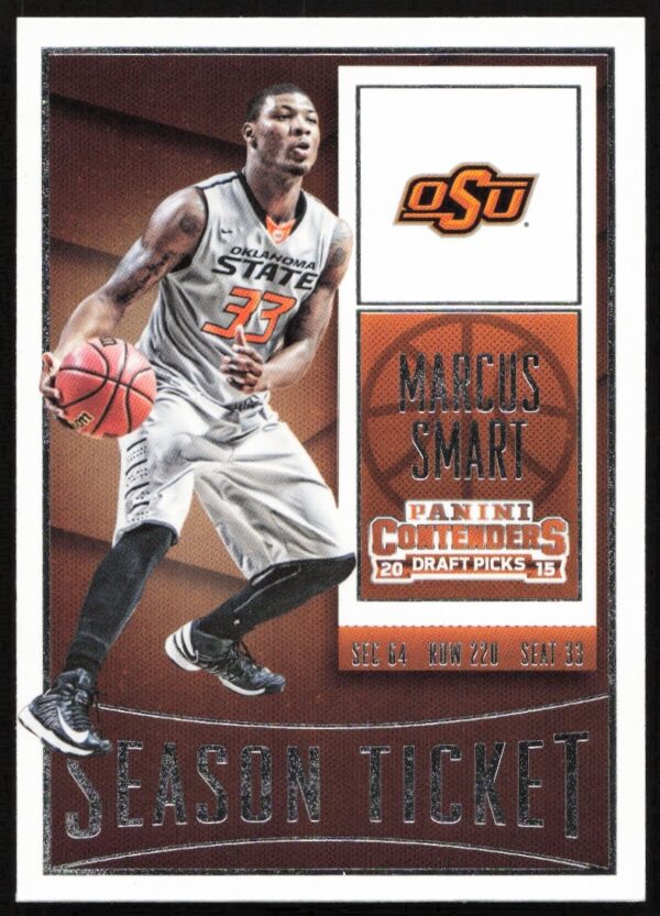 Marcus Smart 2015 Panini Draft Card #66, college uniform, poised for the game.
