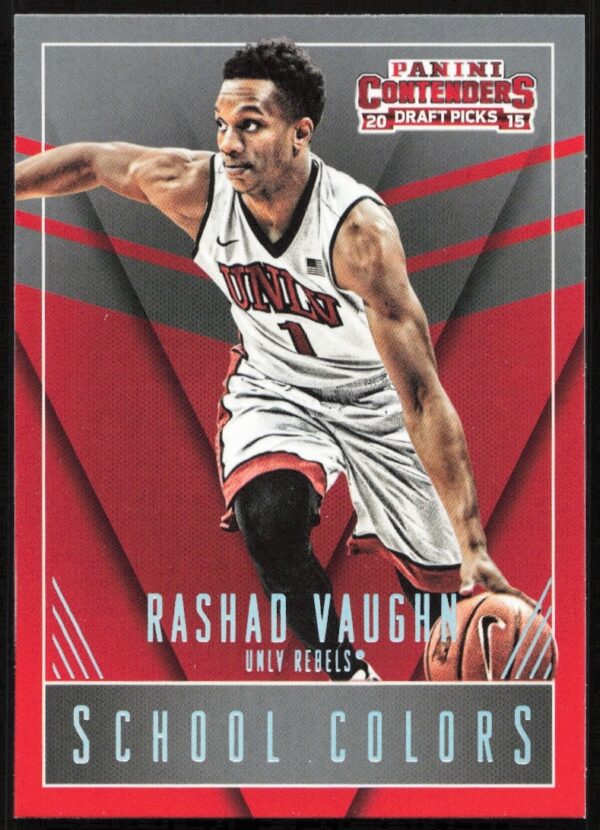Rashad Vaughn 2015-16 basketball card, vibrant team colors, action shot, School Colors series.