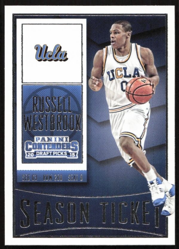Russell Westbrook, 2015-16 Panini Contenders Draft Card #85, NBA star in action pose.