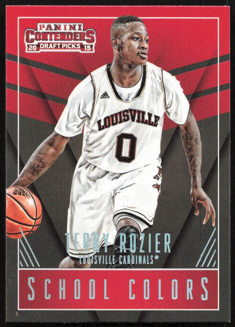 Terry Rozier 2015-16 Panini School Colors Card #44 in college basketball jersey.