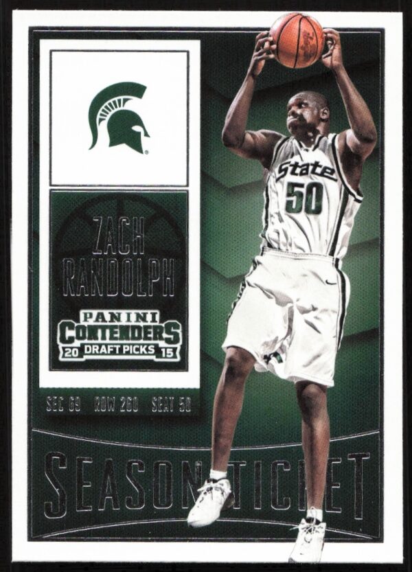 Zach Randolph 2015 Panini Draft Card #100, showcasing dynamic basketball pose and career highlights.