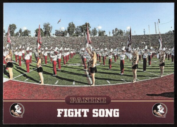 2015 Panini Florida State Seminoles Fight Song Card Front, vibrant colors, iconic motifs.