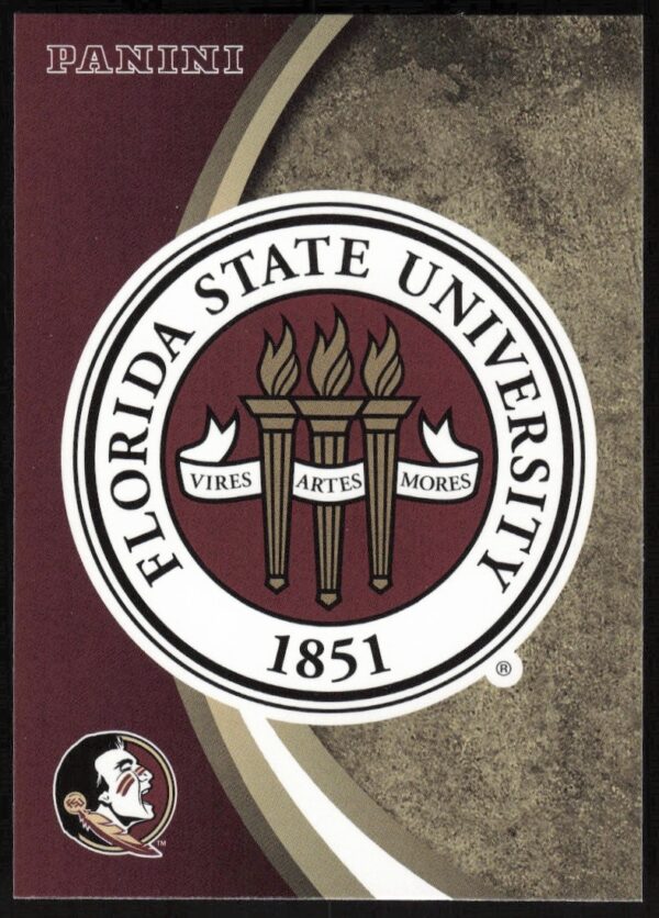 2015 Panini card featuring Florida State Seminoles university seal, celebrating team spirit.