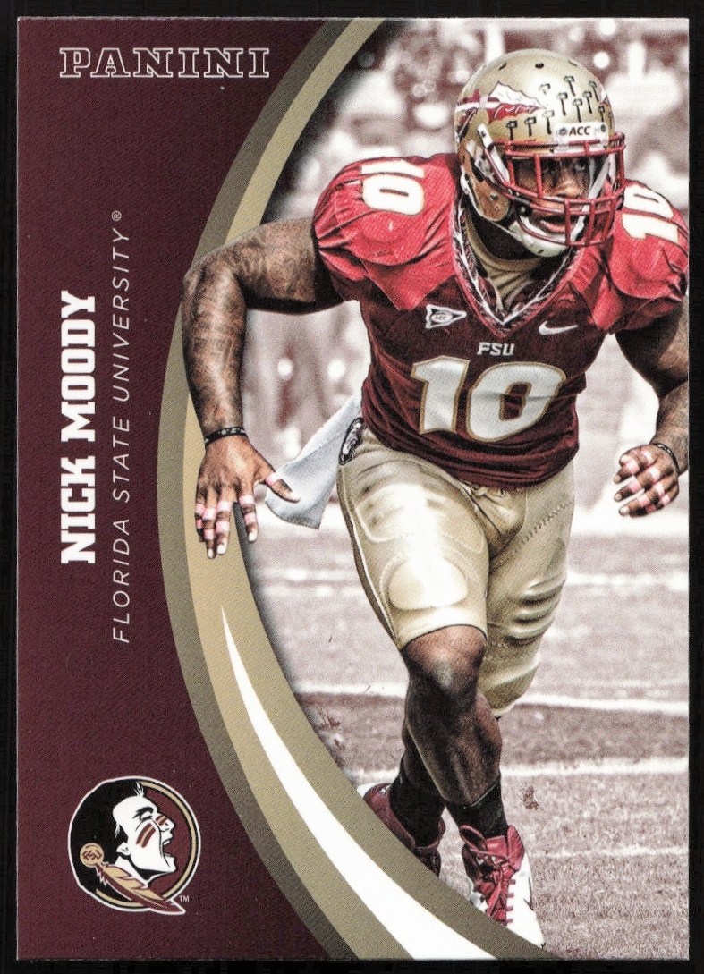 Nick Moody 2015 Florida State Seminoles football trading card by Panini, #44 front view.