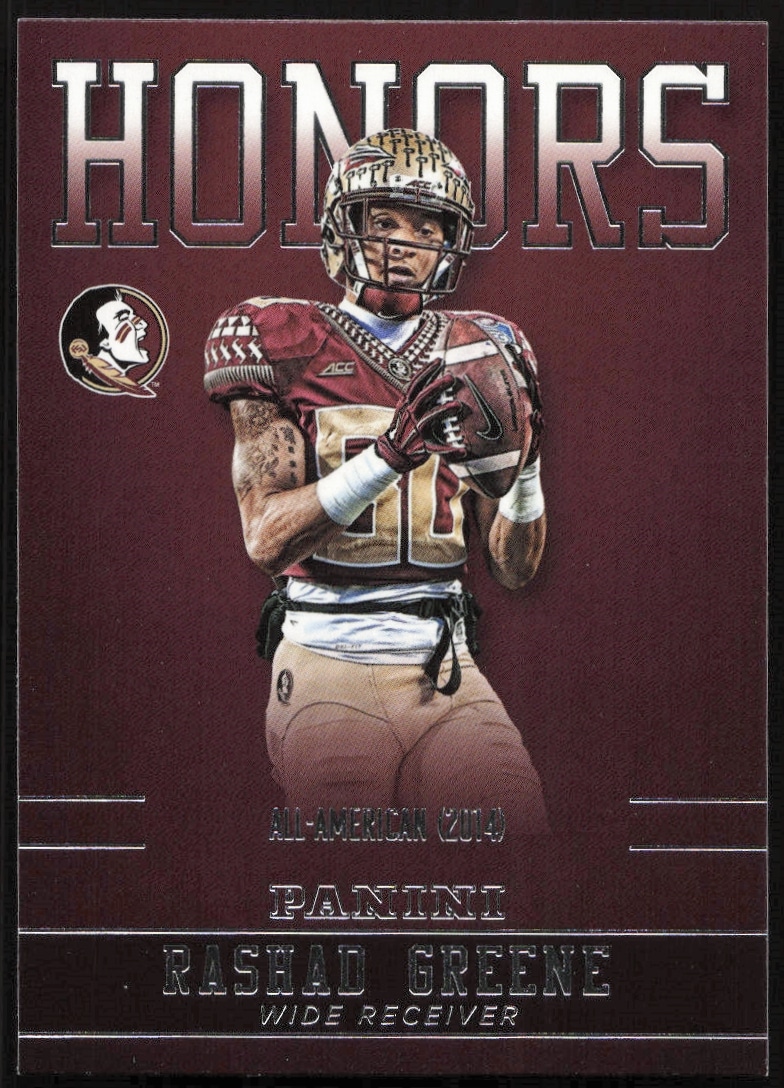 2015 Panini Honors card featuring FSUs Rashad Greene in action.