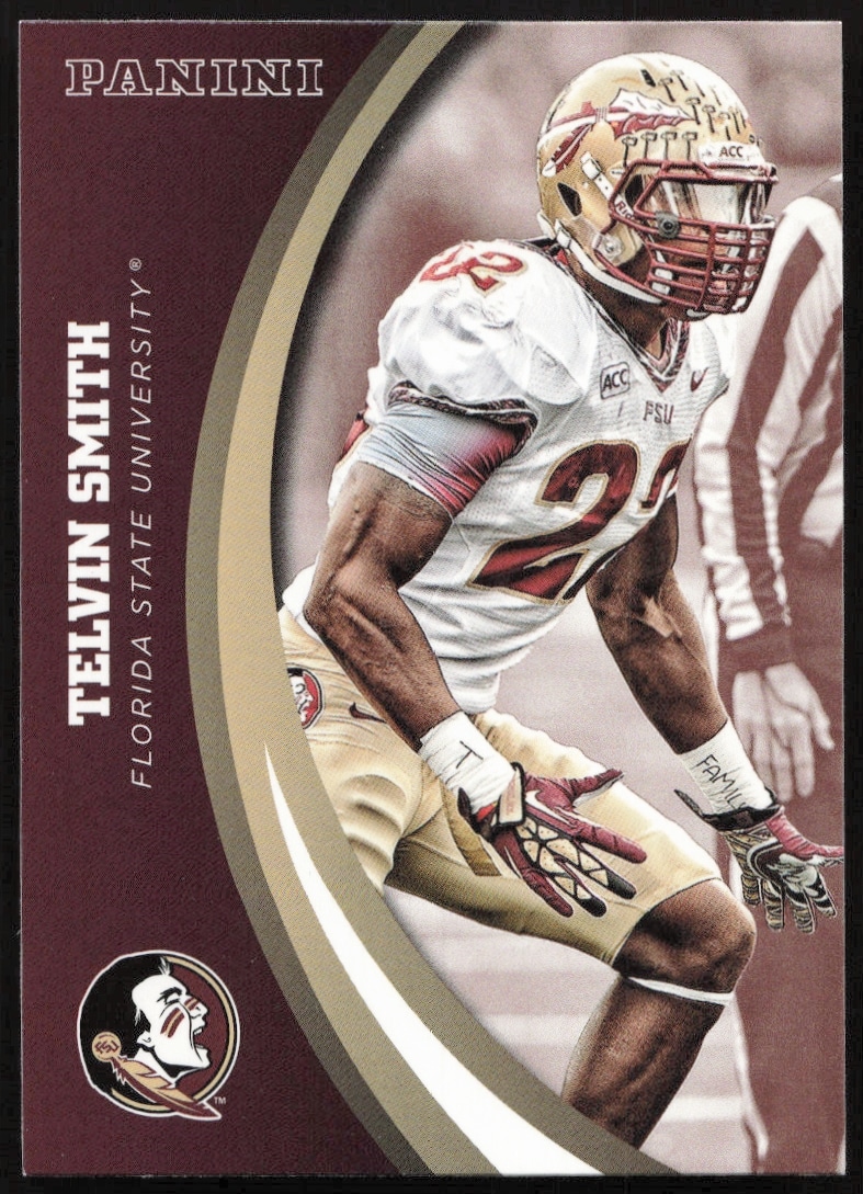 2015 Panini card featuring Telvin Smith, Florida State Seminoles, #55, front view.