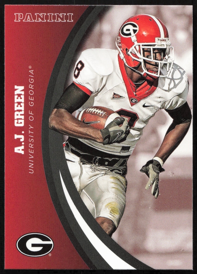 AJ Green 2015 Georgia Bulldogs Panini Card #38, front view in action pose.